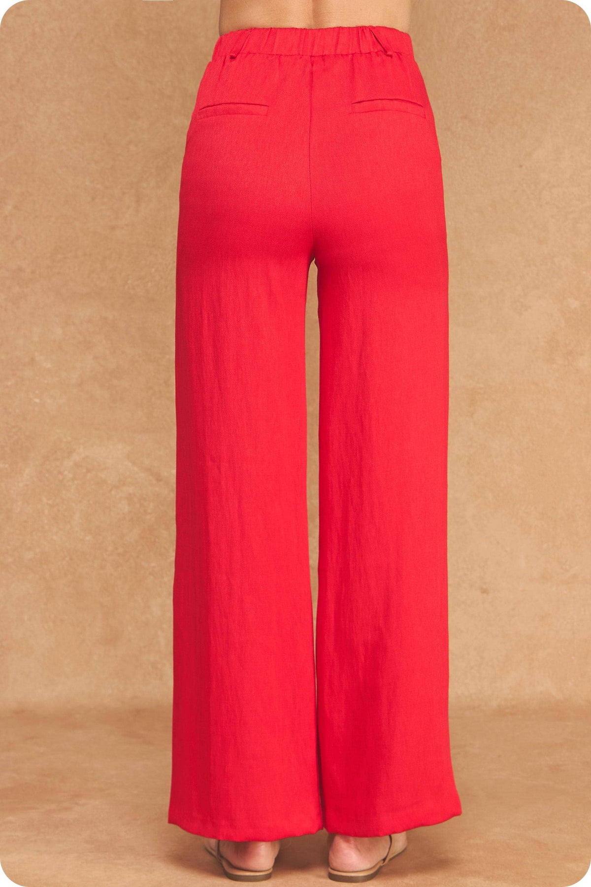 Waist Pintuck High-Waisted Wide Leg Trousers: Red