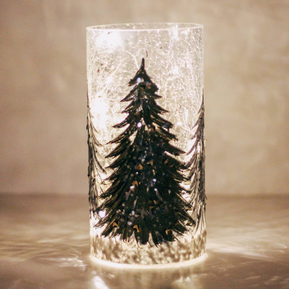 Gold Tree Glass Pillar with LED String Lights — Christmas, Holiday Decorations