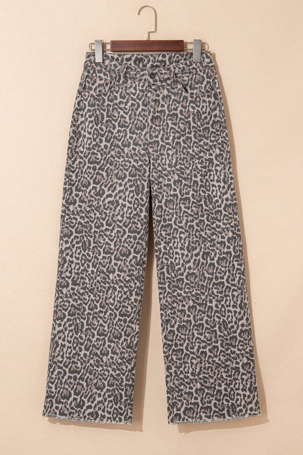 Elenia | Leopard Frayed Edge Wide Leg High Waist Jeans