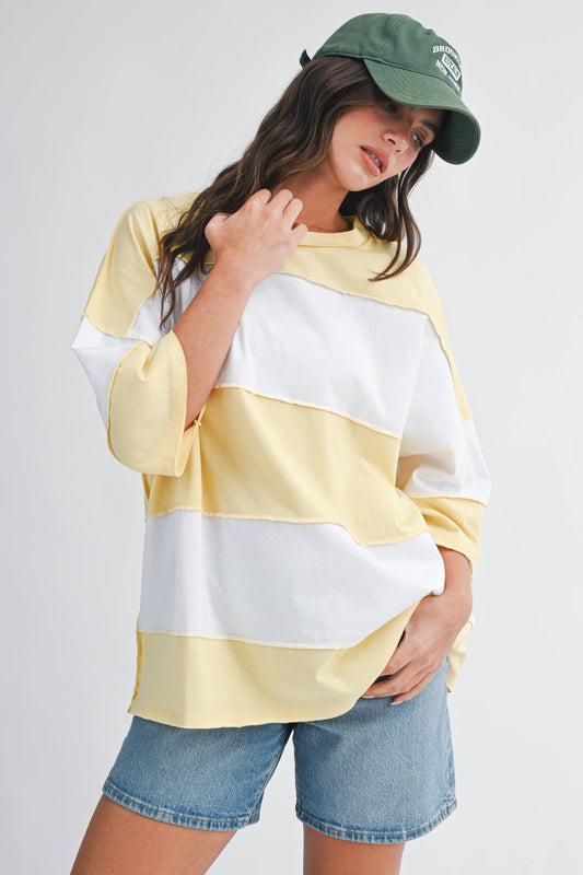 Polly Color Block Top: Lemon White