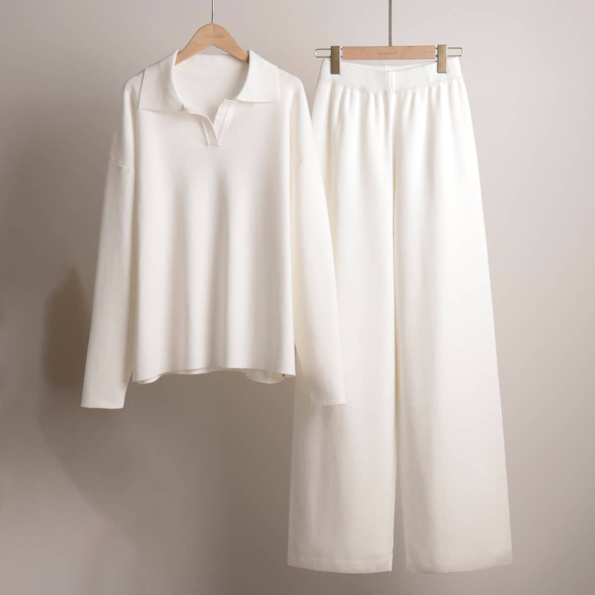 Long sleeve top and long pants sweater set: KHAKI / M