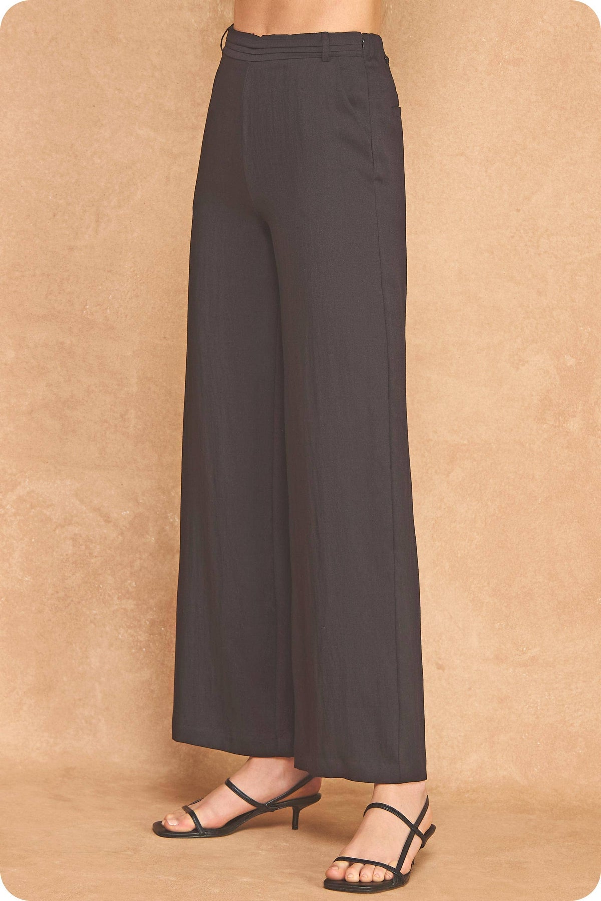 Waist Pintuck High-Waisted Wide Leg Trousers: Red