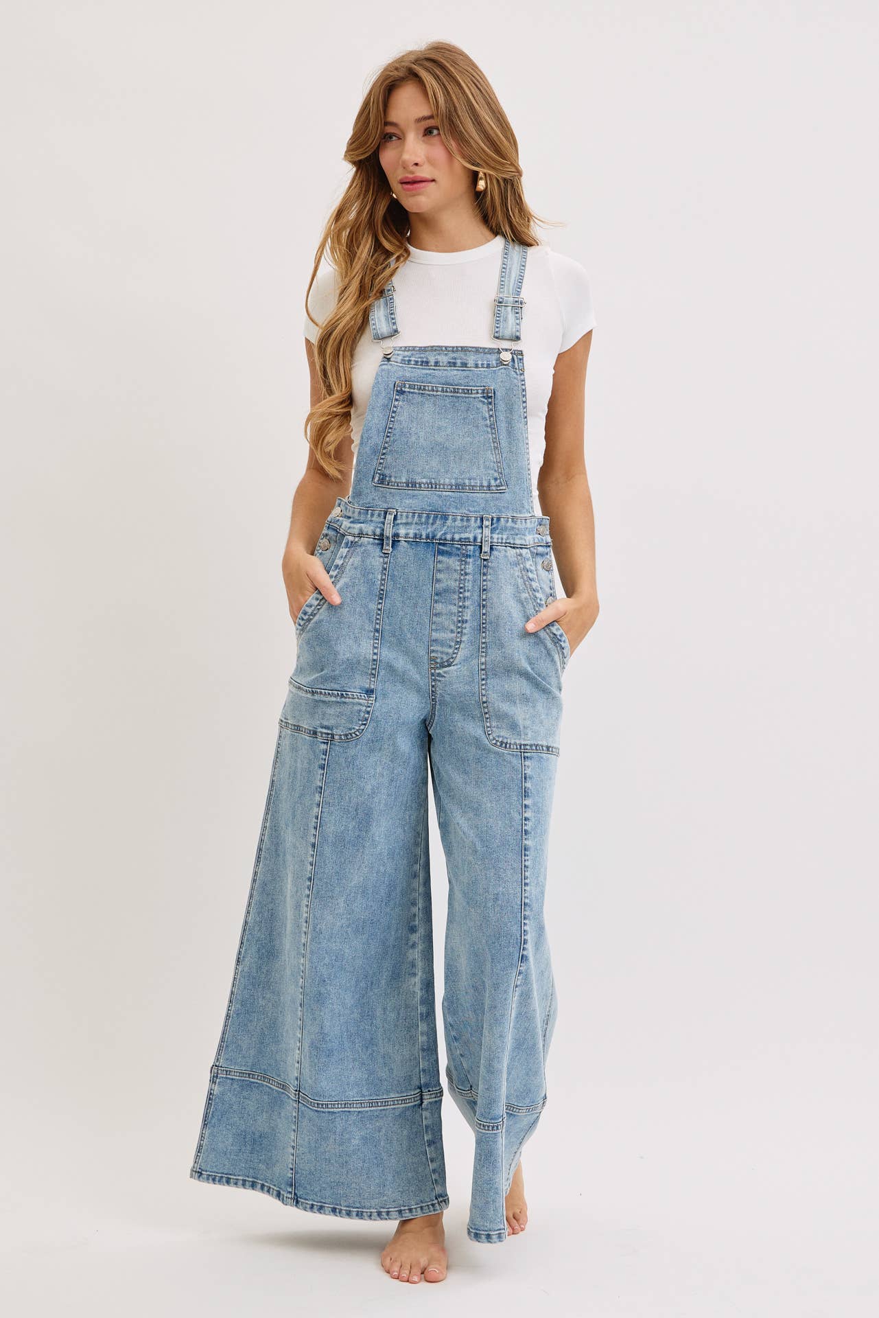 WIDE-LEG DENIM OVERALL JUMPSUIT