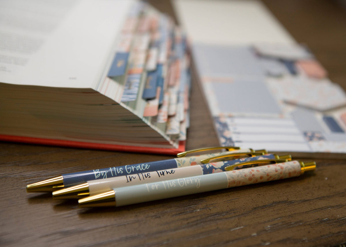 Blue Floral Christian Pens