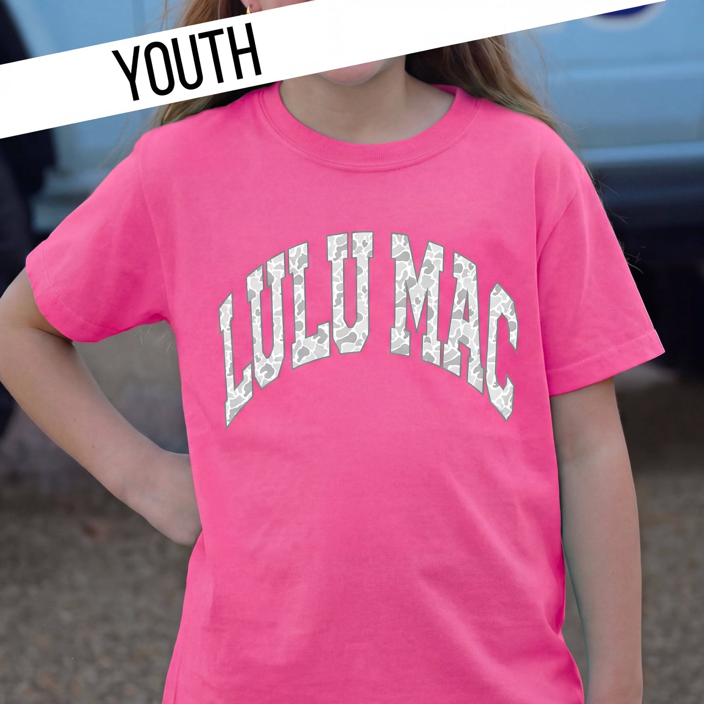 Camo Neon Pink Youth Comfort Colors Tee: Neon Pink