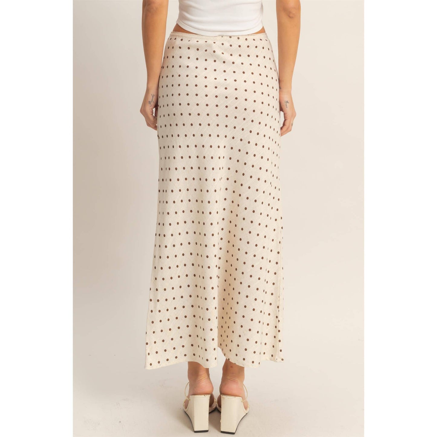 Polka Dot A-Line Skirt: CHESTNUT