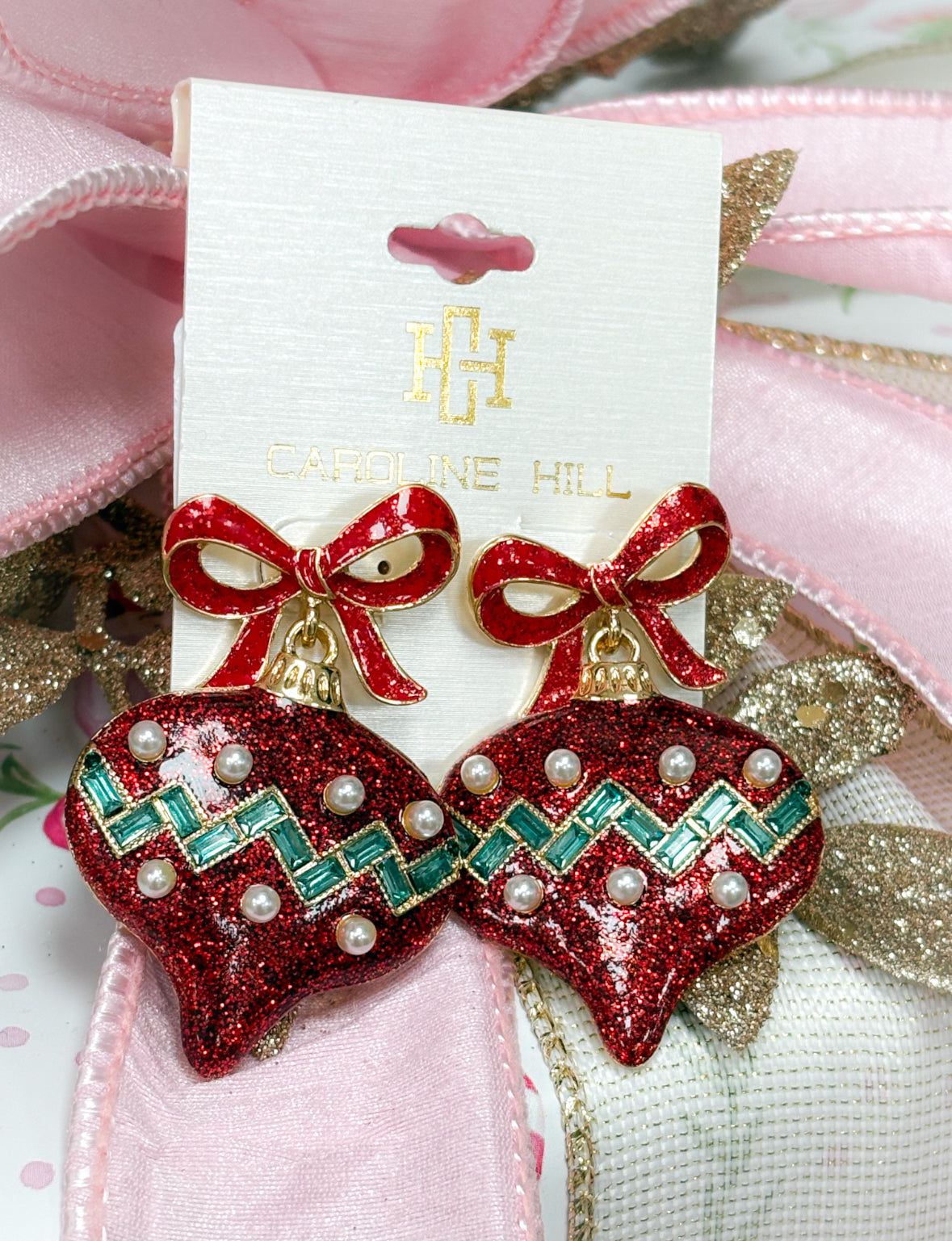 Red Bridger Bow And Ornament Earring