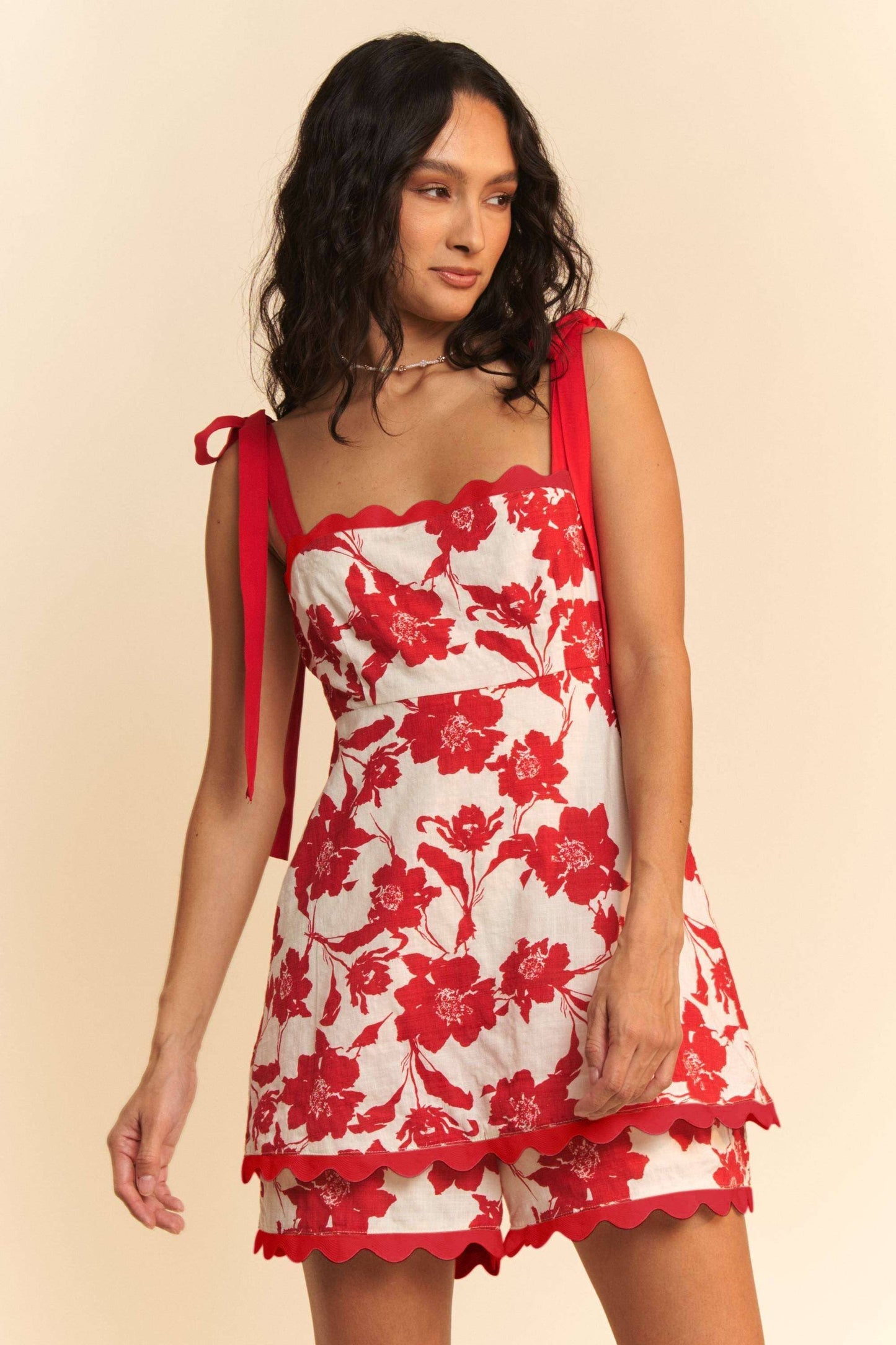 PRINT SLEEVELESS ROMPER OVERALL ELASTIC SHOULDER