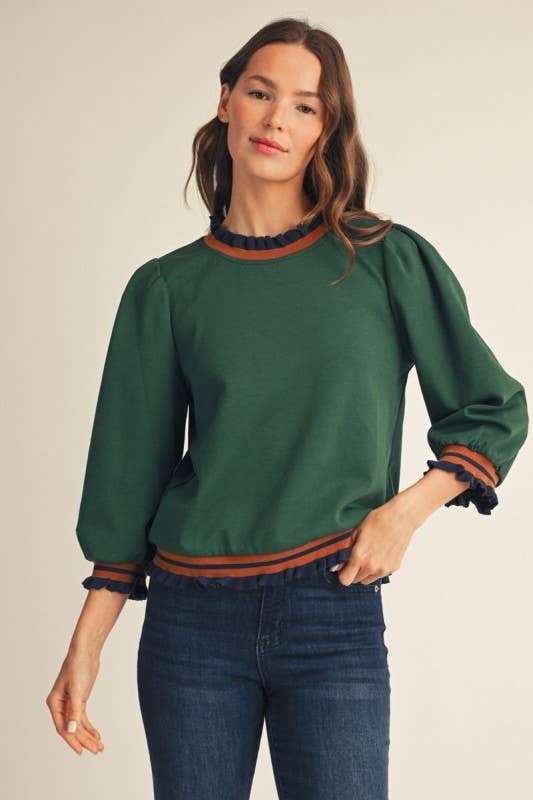 NEW 3/4 sleeves lovely solid top SD-723150: Hunter Green