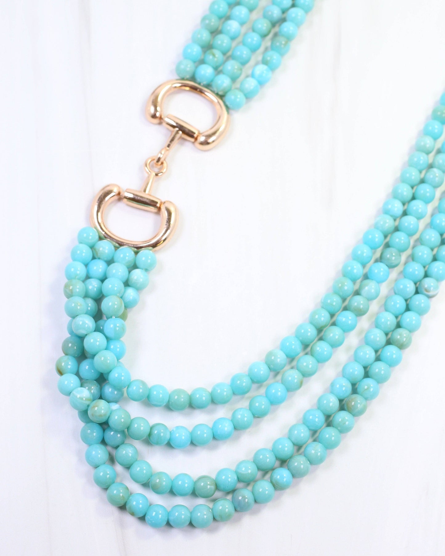 Braelyn Horsebit Beaded Layered Necklace Turquoise: Pre Order