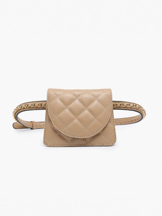 Jen & Co: Annalee Quilted Mini Belt Bag w/ Strap: Sand