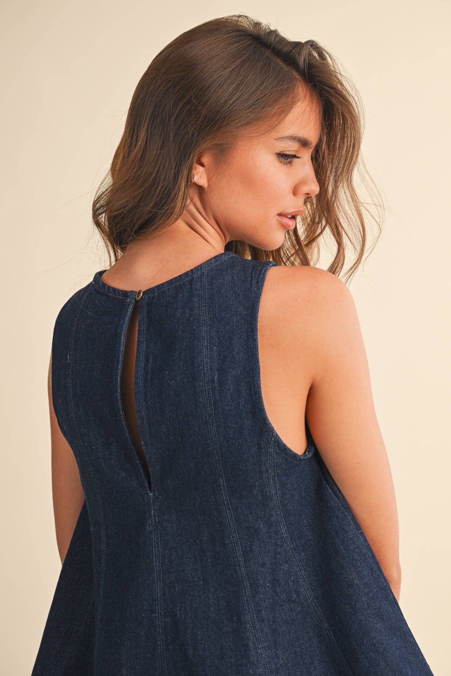 IST6095 DENIM LONGLINE SLEEVELESS TOP AND SHORTS SET: DK DENIM