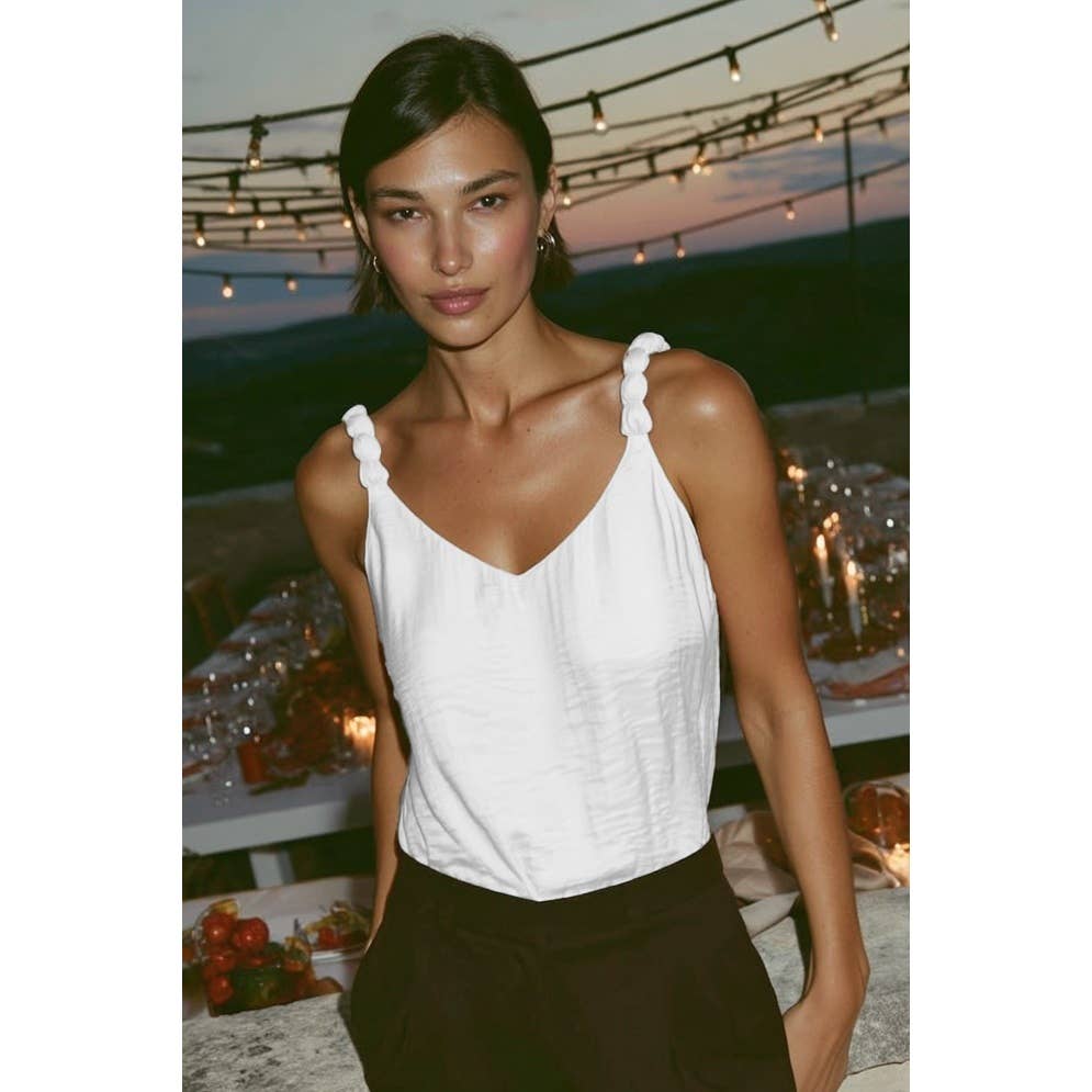 Classic V-neck Tank Top With Strap Accent - : Off White / L