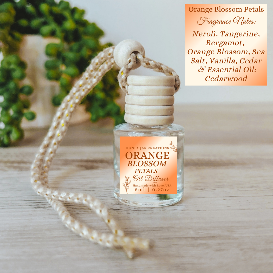 Hanging Car Diffusers | Orange Blossom Petals | Made in USA: Round Bottle