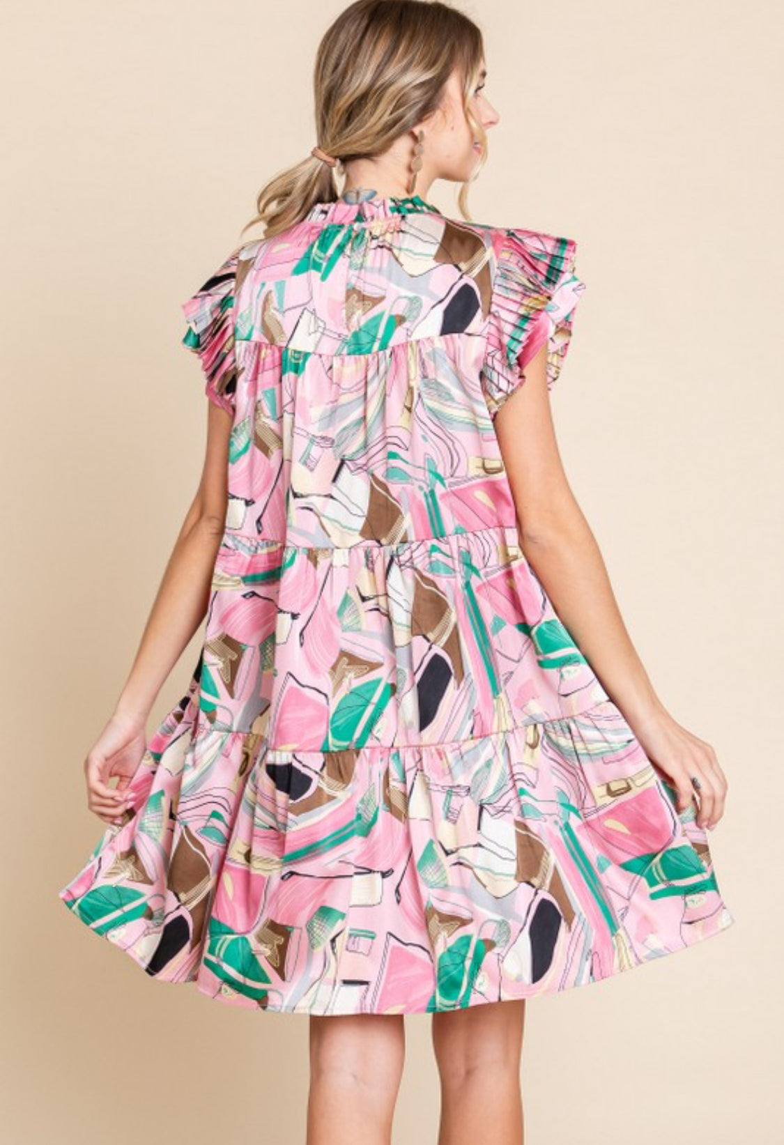 Plus Size Satin Print Pink Dress