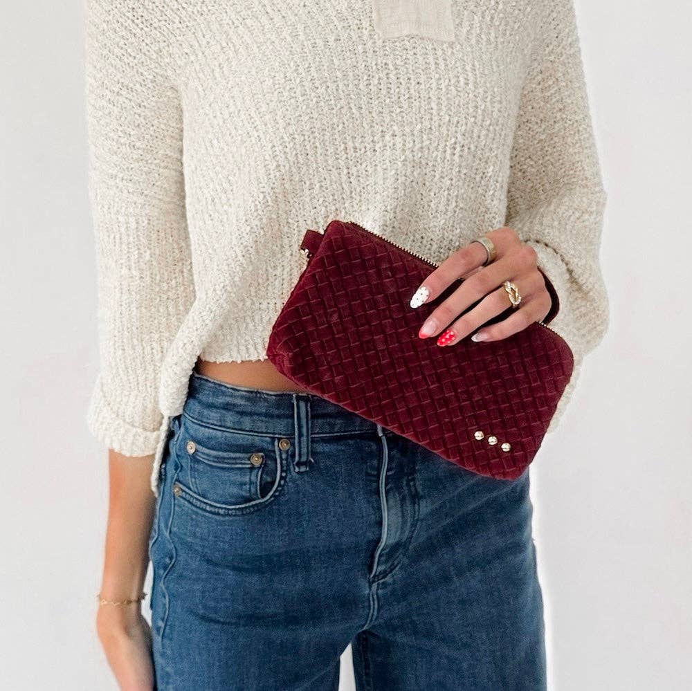 Suede Emma Woven Clutch Wristlet: Navy