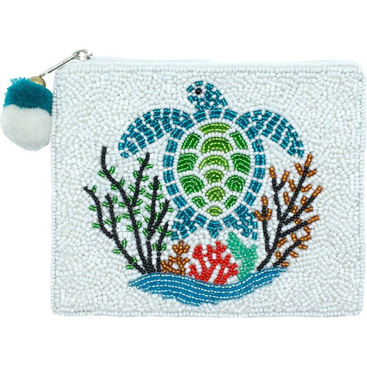 Sea Turtle Beaded Coin Pouch