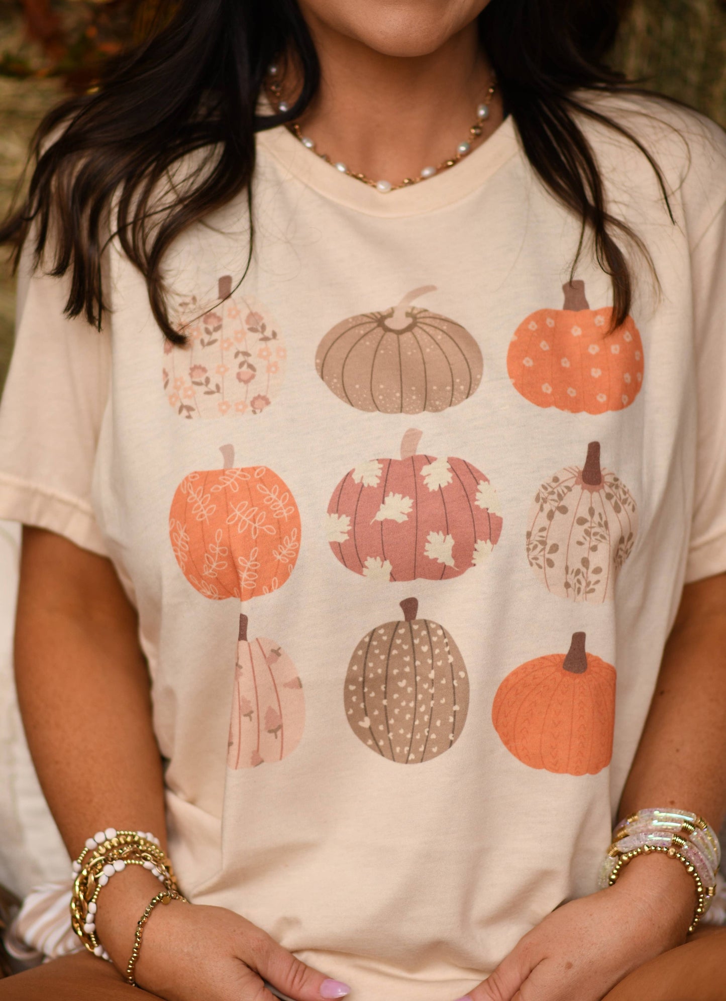Retro Pumpkins Tee: Soft Cream