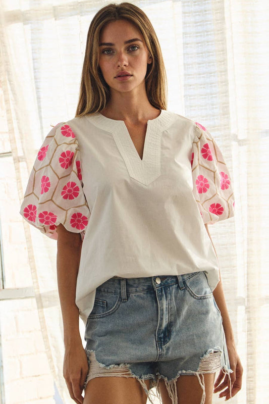 V-neck Blouse: White