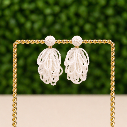 White Palm Beach Loop Earrings| Custom Beaded Statement Earrings