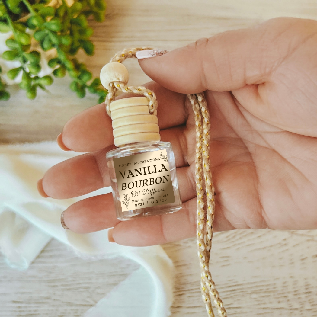 Hanging Car Diffusers | Vanilla Bourbon | Made in USA: Square Bottle