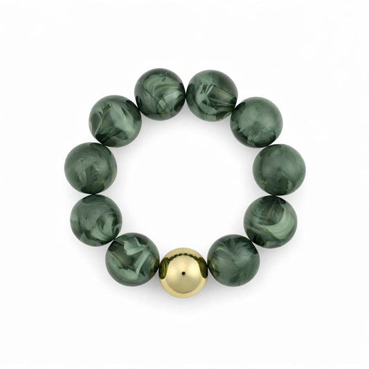 Green 16MM Beaded with Gold Accent Ball Stretch Bracelets