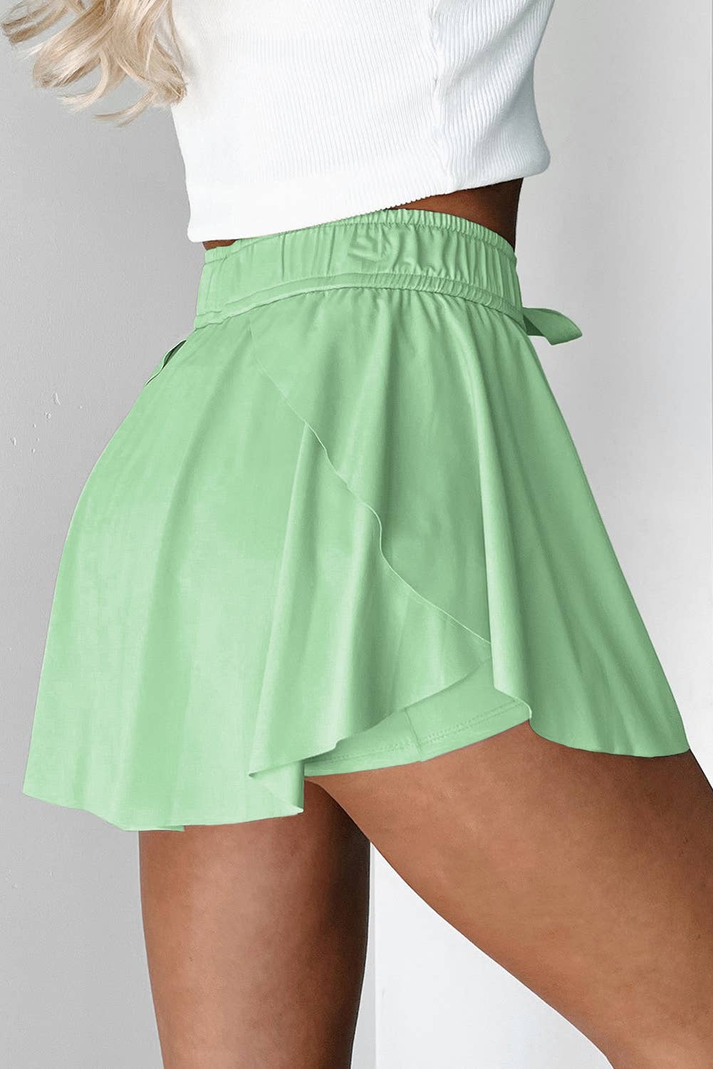 High Waist Drawstring Lined Sports Skorts | S-XL: Blue / Missy / L