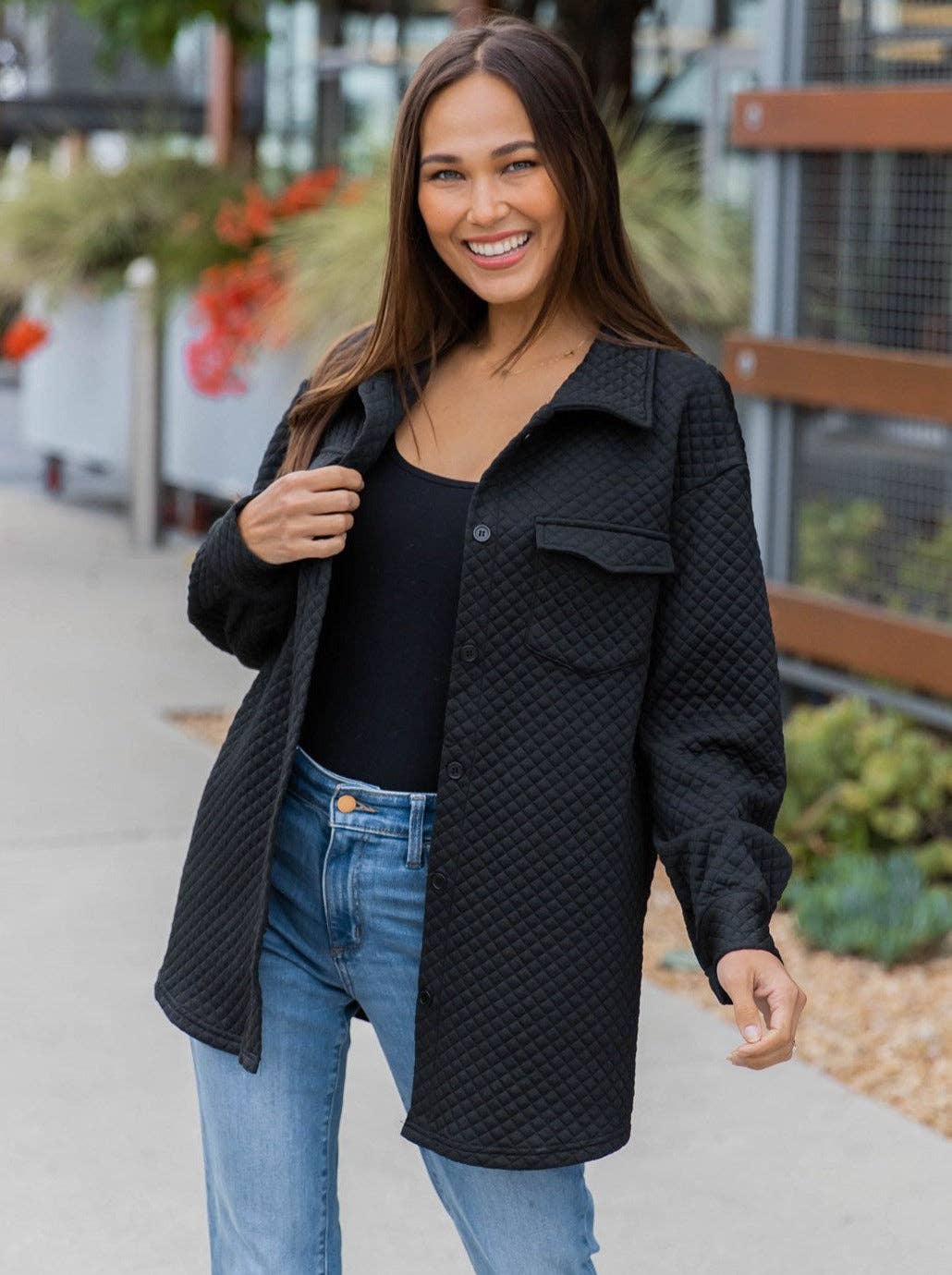 Quilted Shacket: Dark Red / Small