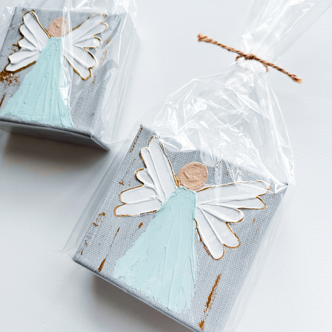 Hand-painted Textured Angel - Gray w/ Teal Dress