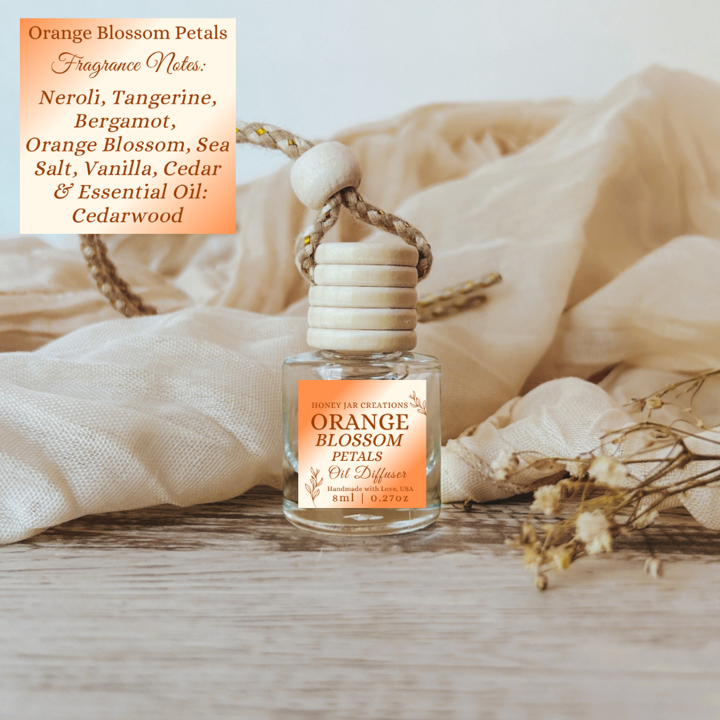 Hanging Car Diffusers | Orange Blossom Petals | Made in USA: Round Bottle