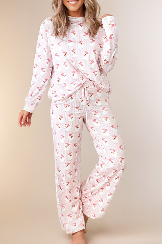 Vintage Santa Claus Striped Print Loose Fit Two Piece Lounge Set