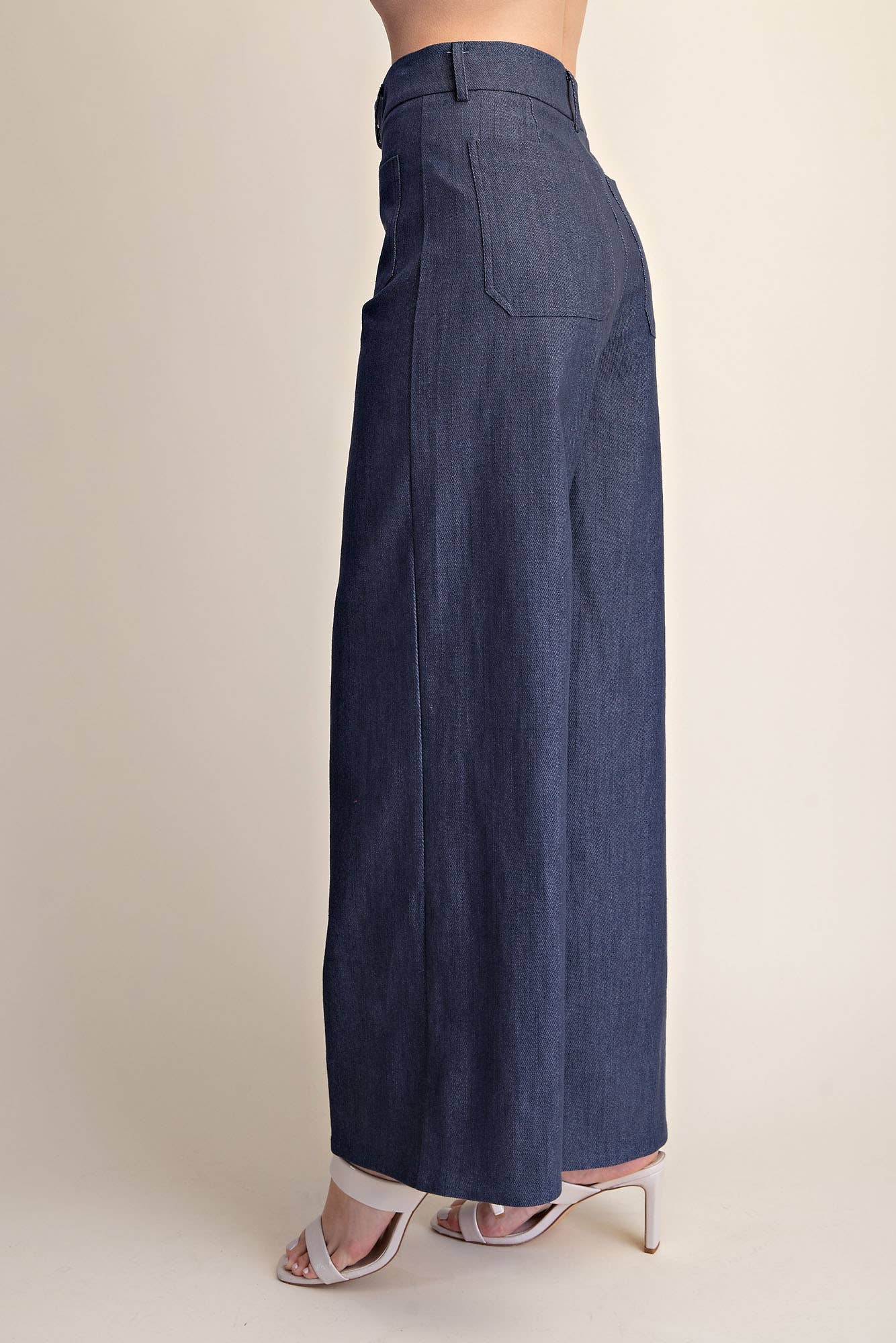 Stretchy Jeans High Rise Front Pocket Wide Leg: Navy