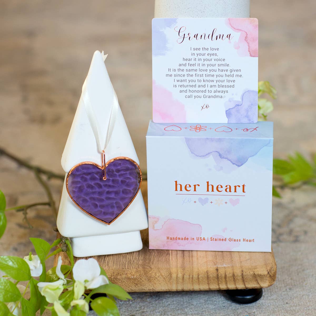 Her Heart for Grandma USA Handmade Stained Glass Heart 7902