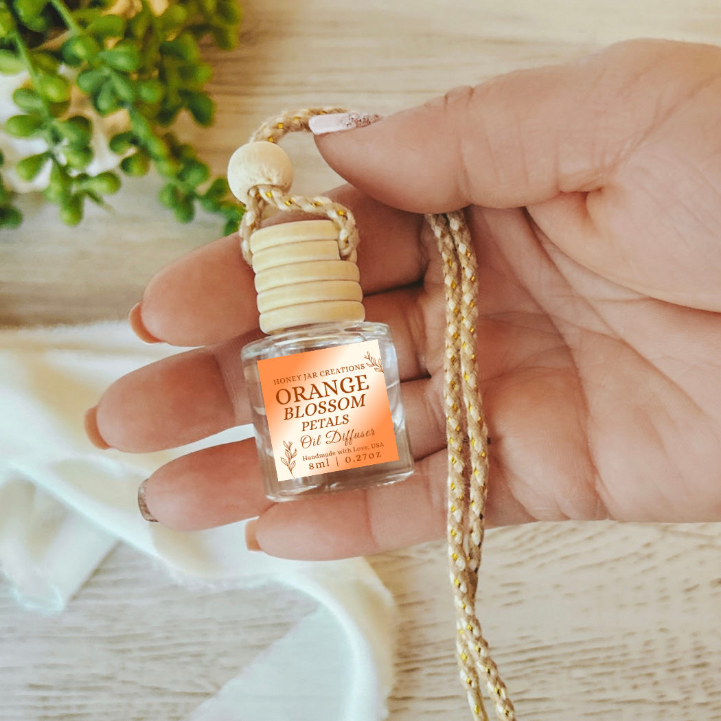 Hanging Car Diffusers | Orange Blossom Petals | Made in USA: Round Bottle