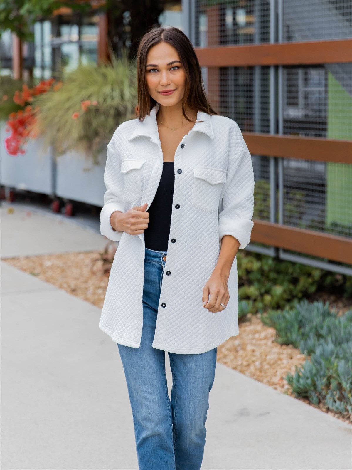 Quilted Shacket: Dark Red / Medium