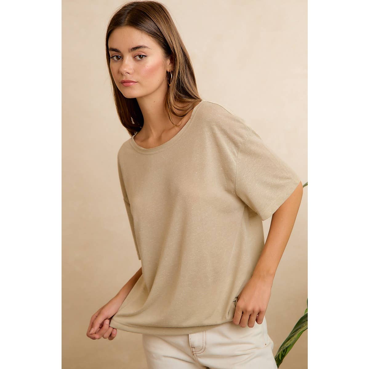 SOLID JERSEY RELAXED FIT SHORT SLEEVES POCKET TOP: LATTE / L