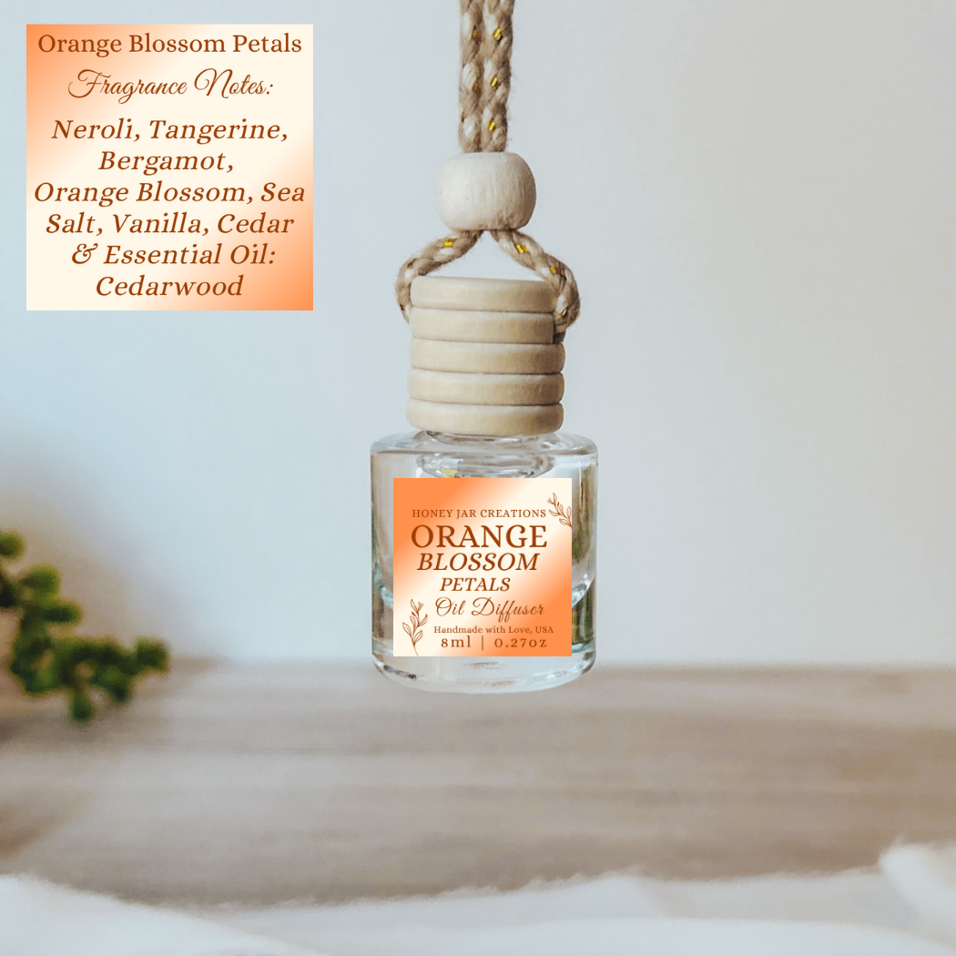 Hanging Car Diffusers | Orange Blossom Petals | Made in USA: Round Bottle