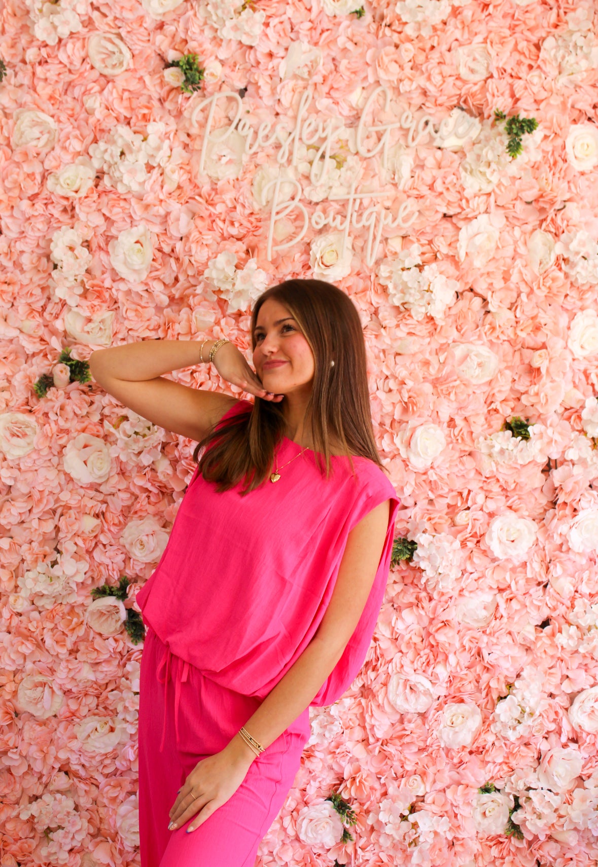 Sleeveless Blouson Top And Wide-leg Pant Set: Electric Fuchsia