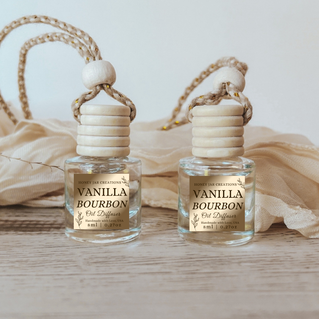 Hanging Car Diffusers | Vanilla Bourbon | Made in USA: Square Bottle