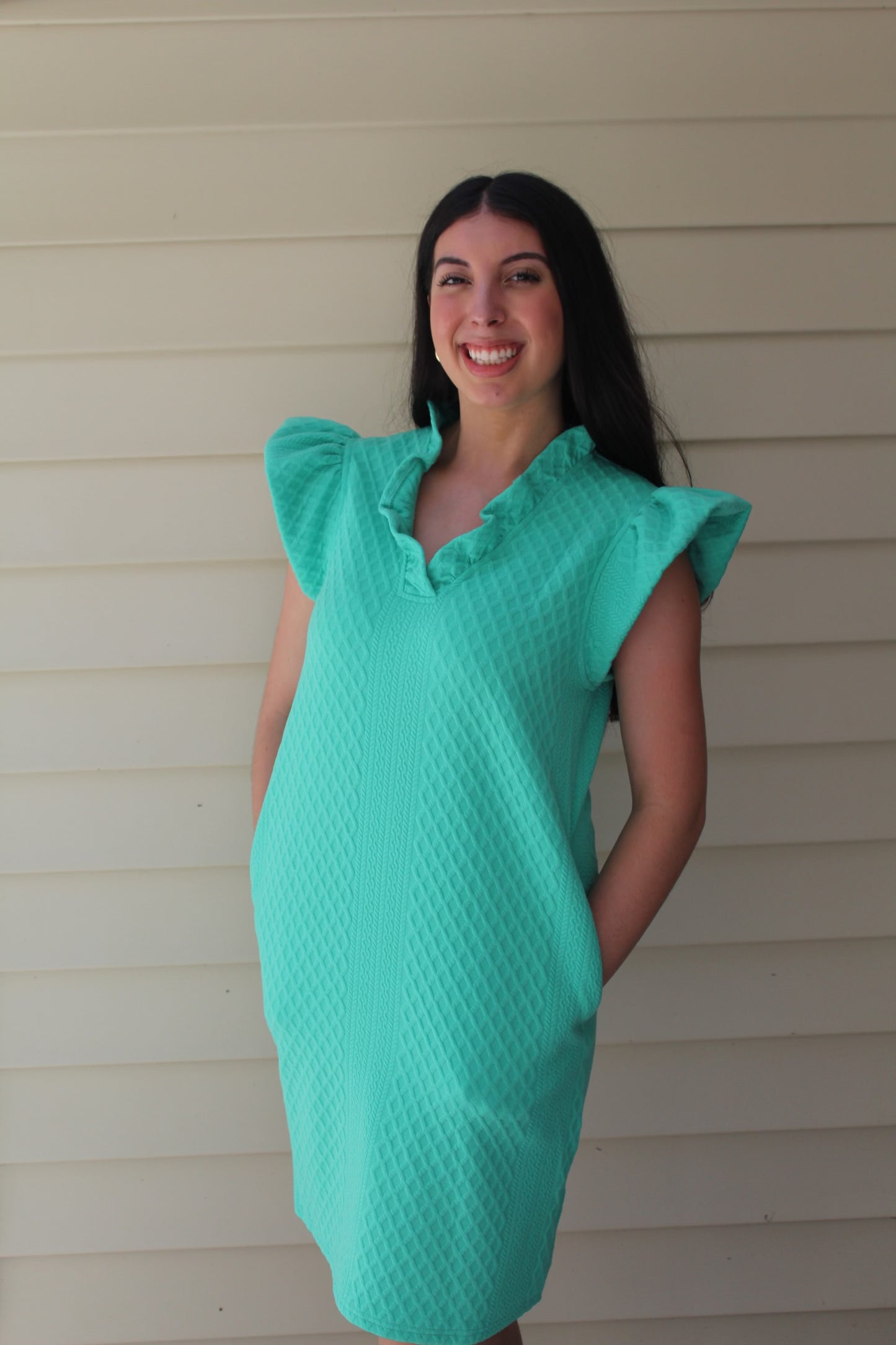 Green Ruffled Textured Dress