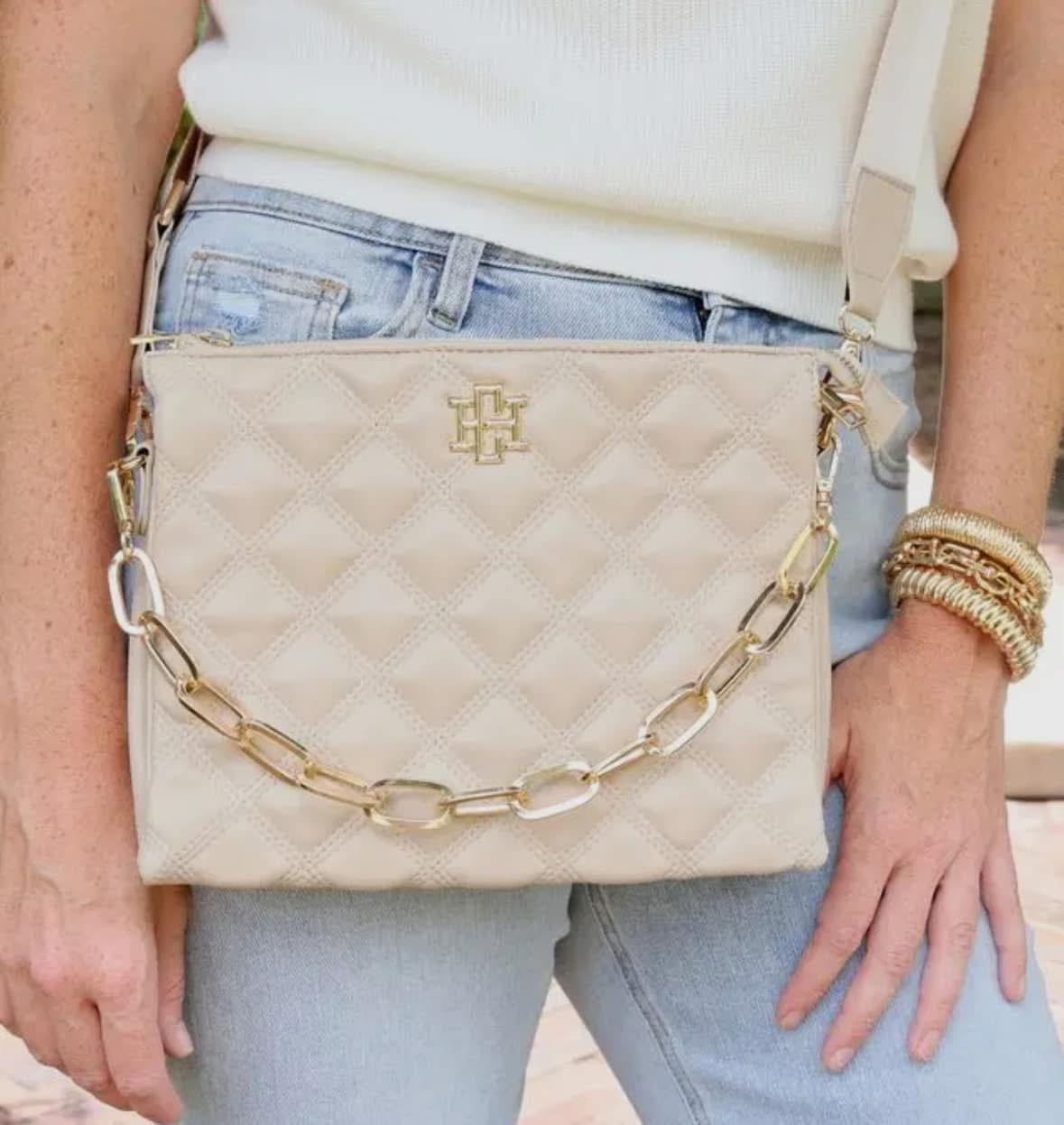 Caroline Hill Ariana Nude Quilted Crossbody