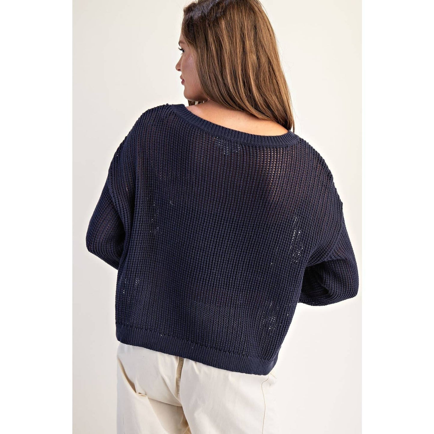 Teddy Bear Knit Sweater Top: NAVY