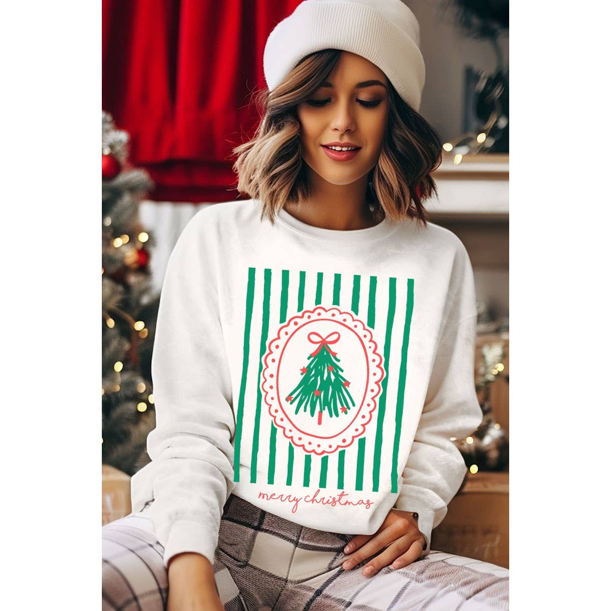 MERRY CHRISTMAS MINERAL GRAPHIC SWEATWHIRTS: White / S-M-L-XL(1-2-2-1)