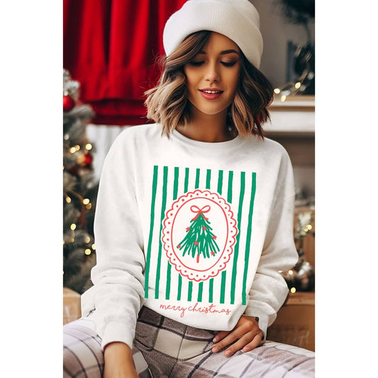 MERRY CHRISTMAS MINERAL GRAPHIC SWEATWHIRTS: White / S-M-L-XL(1-2-2-1)