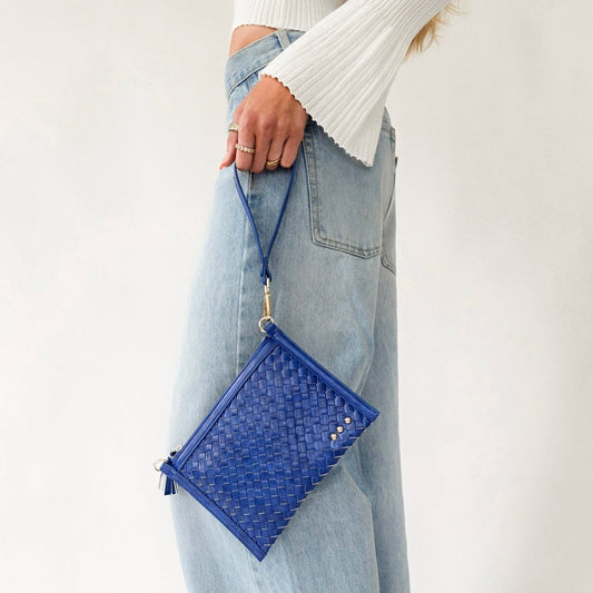Veda Woven Crossbody and Clutch Bag: Royal Blue