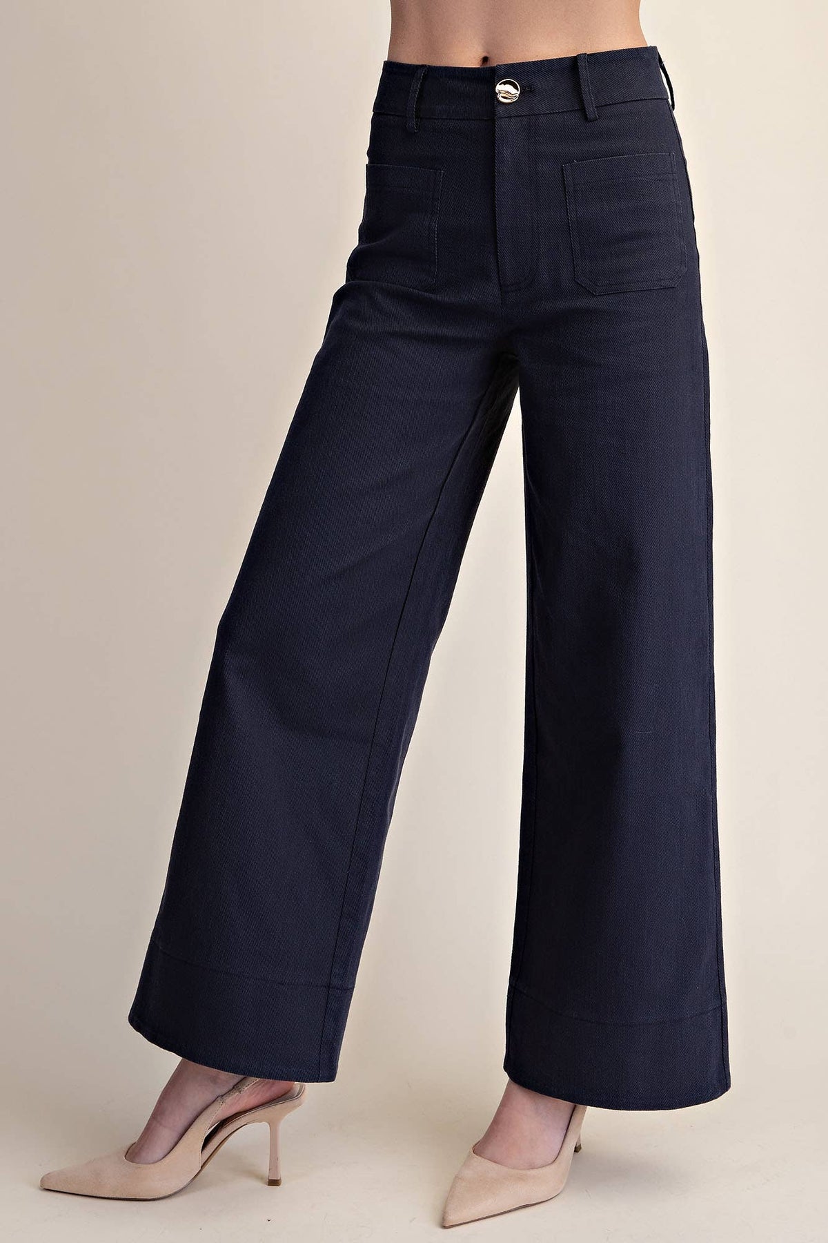Stretchy Jeans High Rise Front Pocket Wide Leg: Navy