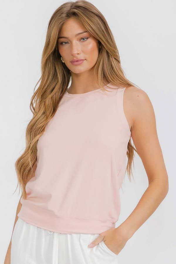 Women's Ribbed Viscose Crew Neck Loose Fit Tank: Powder Blue / S