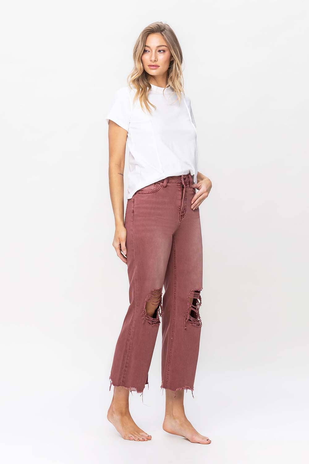 90'S VINTAGE SUPER HIGH RISE CROP FLARE JEANS V2736RU