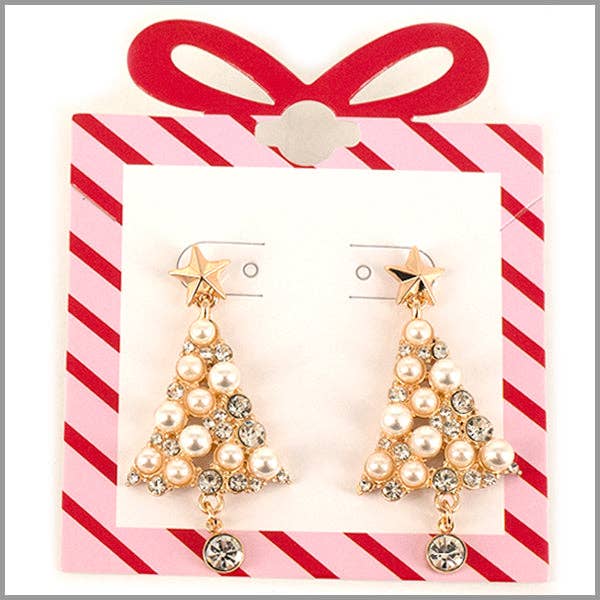 Gold Star with Pearl Accents Christmas Tree Stud 1.5" Earring