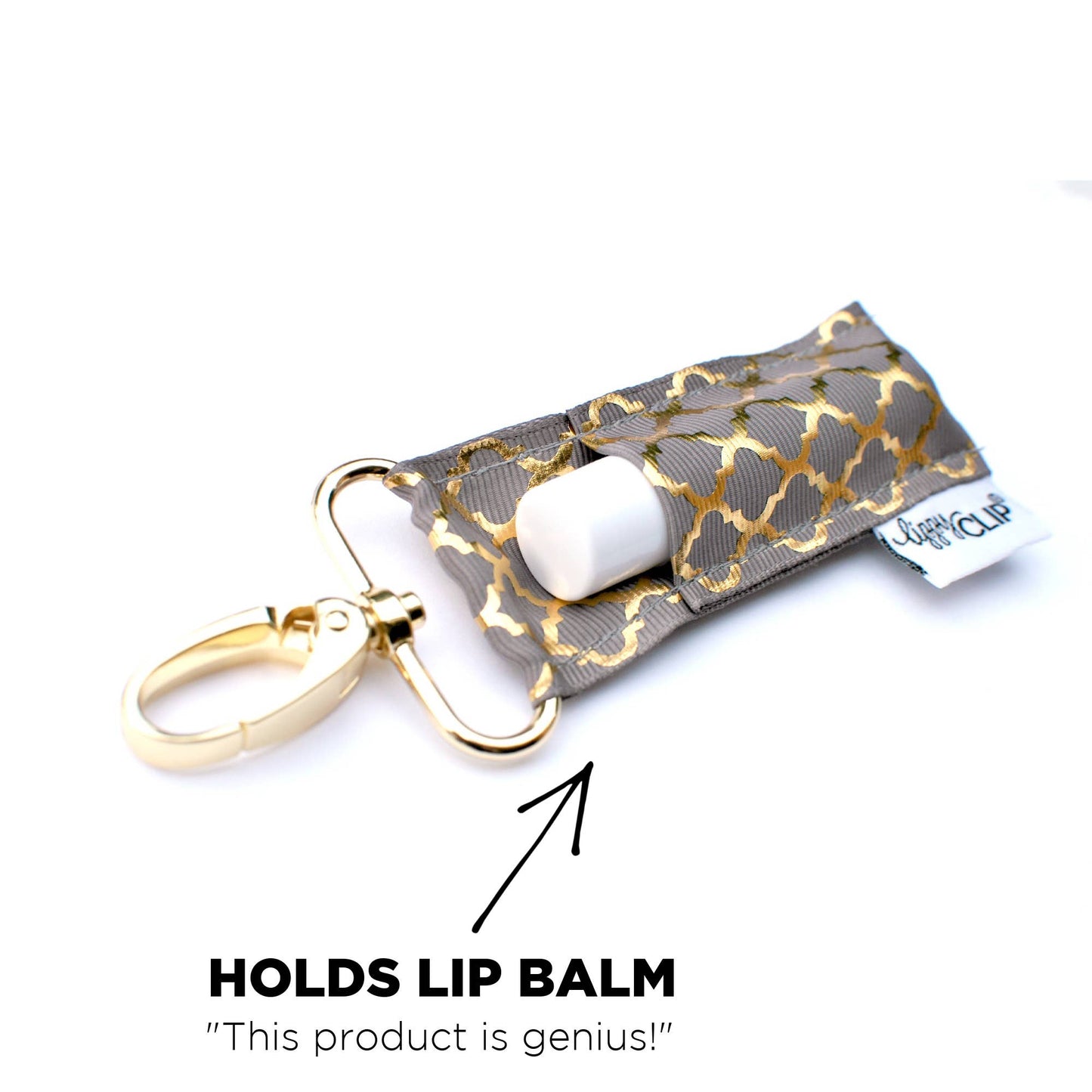 Gold Quatrefoil on Charcoal LippyClip® Lip Balm Holder